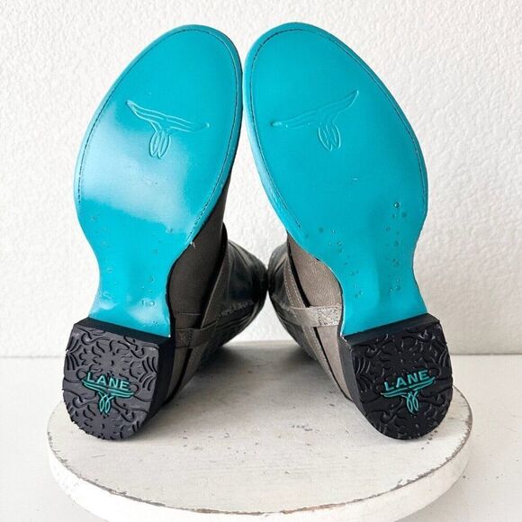 Lane Boots Women’s Gray Leather Canvas Mid-Calf Western Moto Style Zip Size 8.5 - Picture 10 of 13